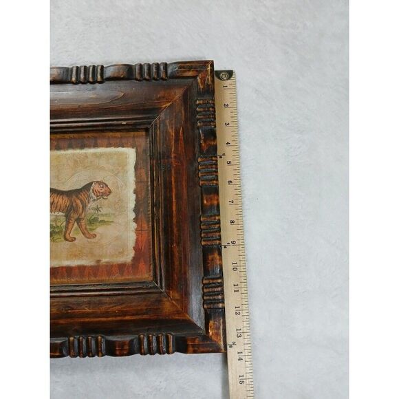 Rustic Carved Wood Frame Tiger Print Art by The Great Indoors UV Protective - Picture 11 of 11